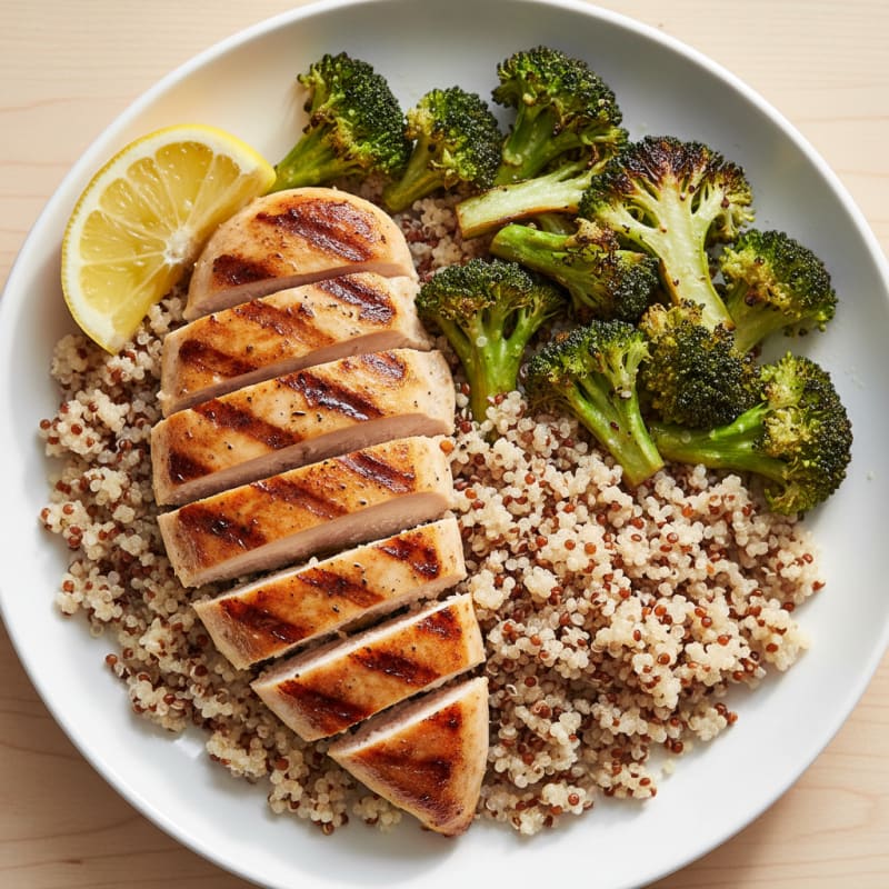 Grilled Chicken Breast with Quinoa and Roasted Broccoli