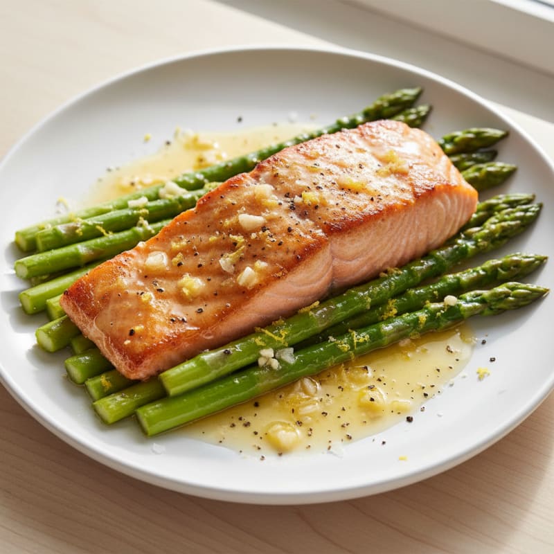 Golden Pan-Seared Salmon with Zesty Asparagus