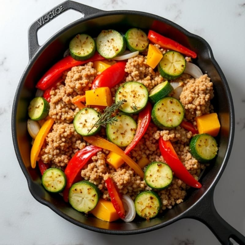Savory Ground Chicken and Roasted Vegetable Skillet