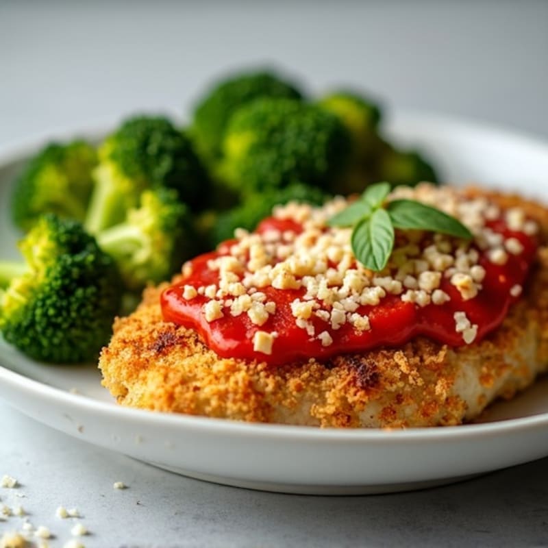 Healthy Crispy Chicken Parmesan with Roasted Broccoli