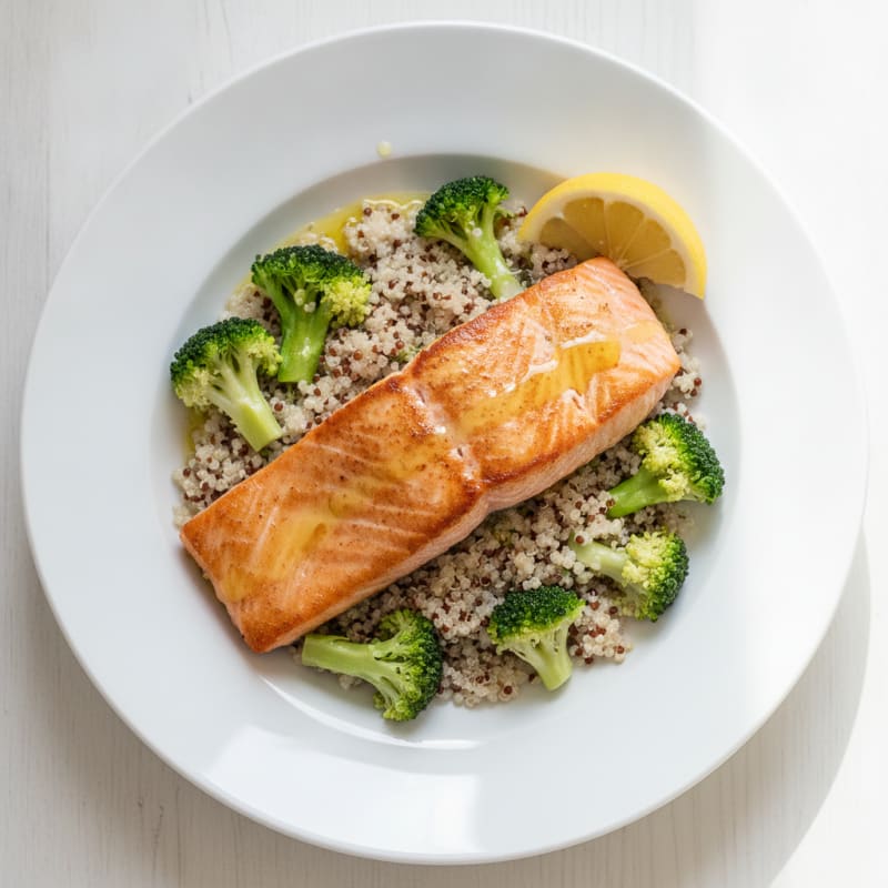 Pan-Seared Salmon with Steamed Broccoli and Quinoa