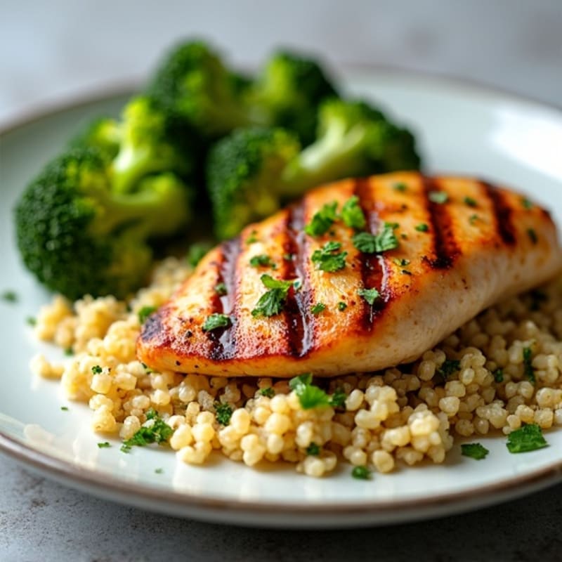 Grilled Chicken Breast with Quinoa and Roasted Broccoli