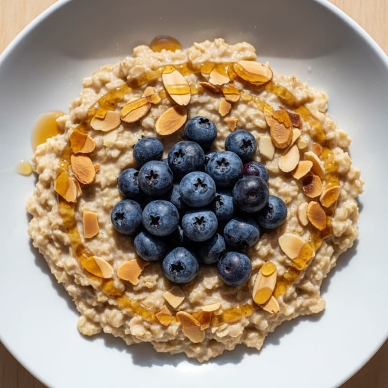 Creamy Oatmeal with Sliced Almonds and Blueberries