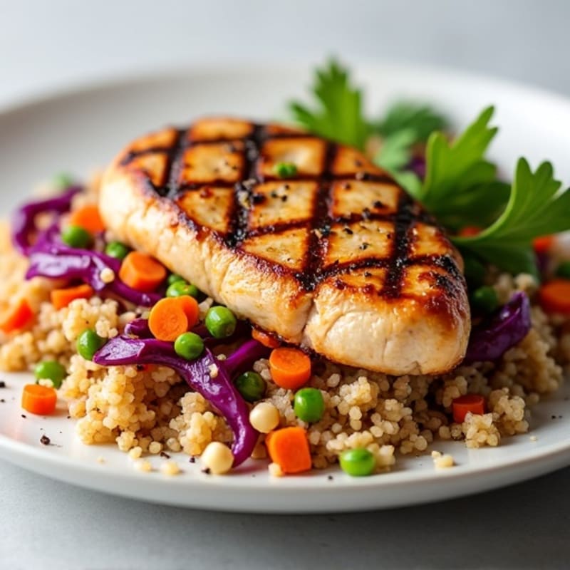 Grilled Chicken Breast with Crunchy Cabbage Slaw and Quinoa