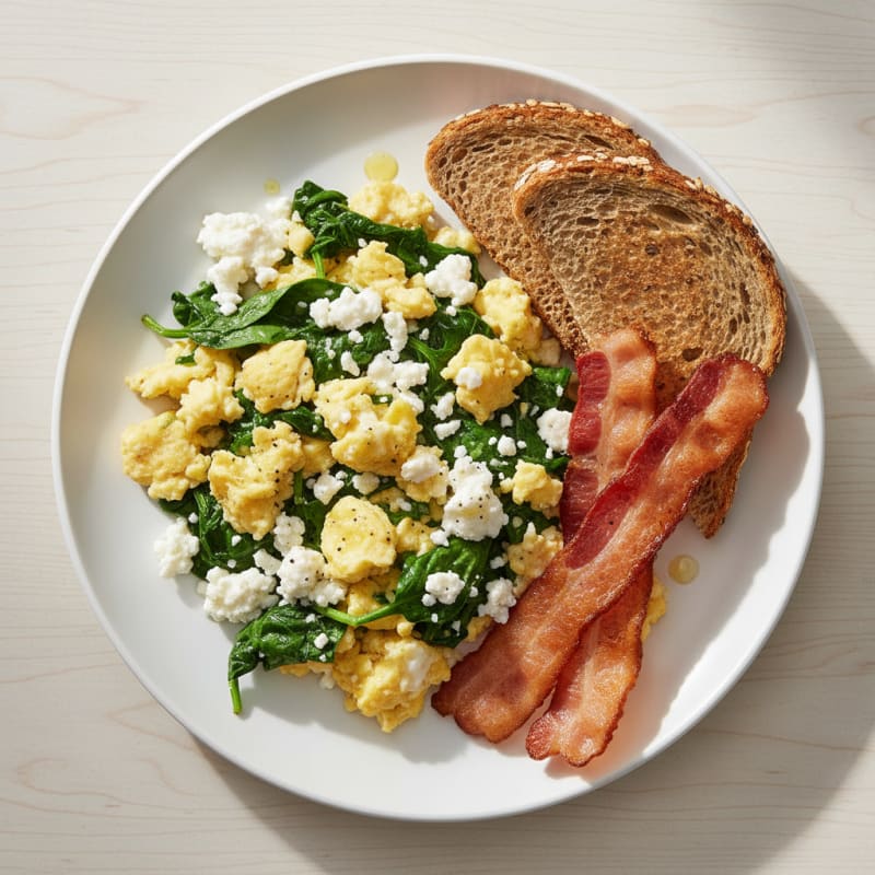 Cottage Cheese Scramble with Spinach and Turkey Bacon