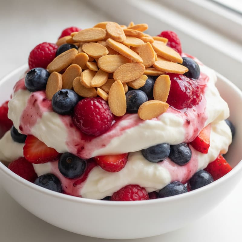 Greek Yogurt Protein Parfait with Mixed Berries and Almonds