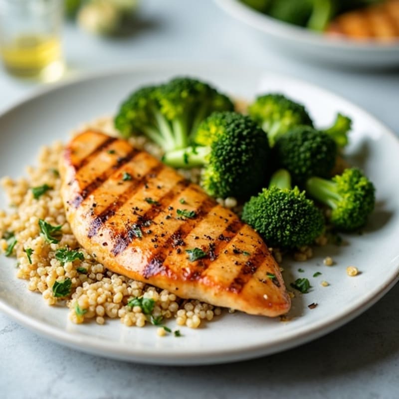 Grilled Chicken Breast with Quinoa and Roasted Broccoli