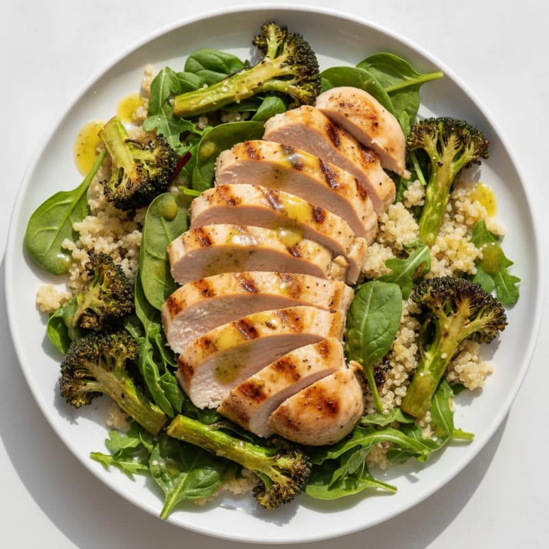 Grilled Turkey Breast Salad with Quinoa and Roasted Broccoli
