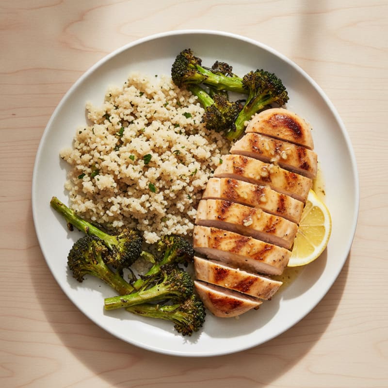 Grilled Chicken Breast with Quinoa and Roasted Broccoli