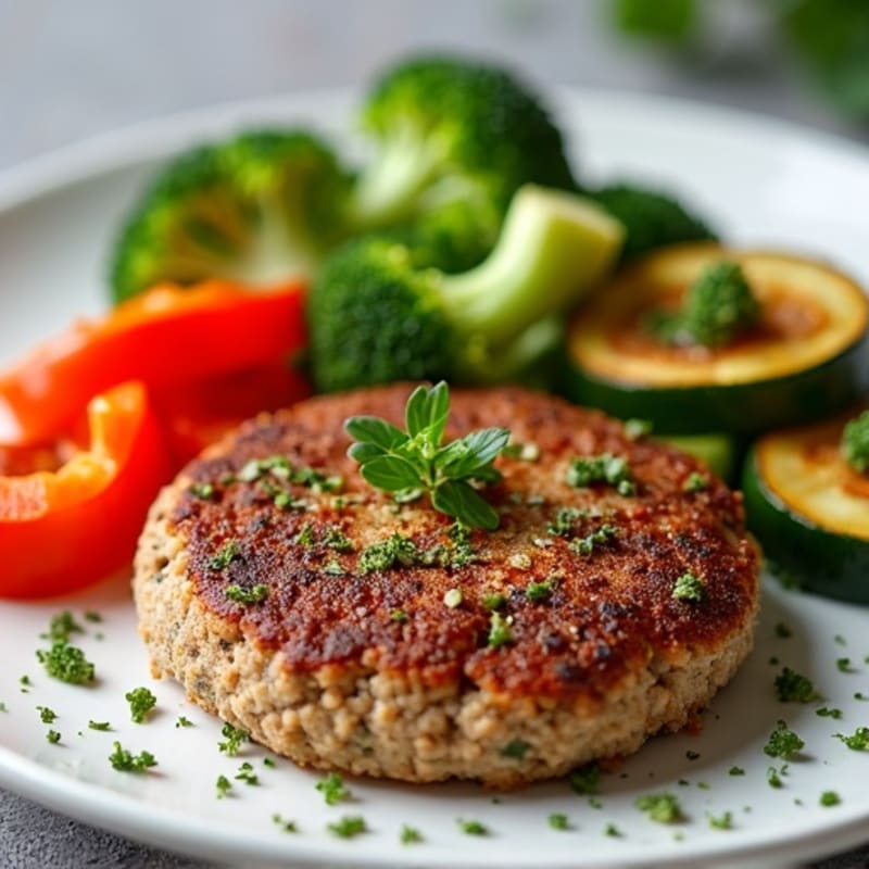 Herb-Crusted Lean Beef Patty with Roasted Vegetables