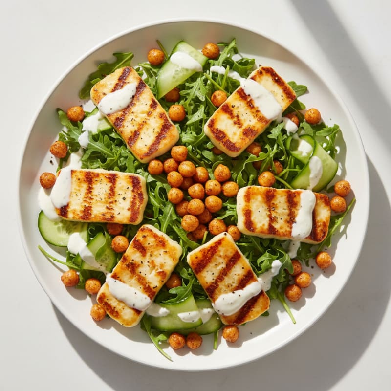 Zesty Grilled Halloumi and Crispy Chickpea Salad
