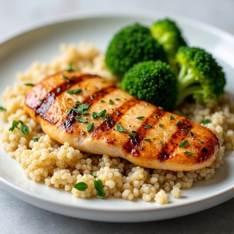 Grilled Chicken Breast with Quinoa and Steamed Broccoli