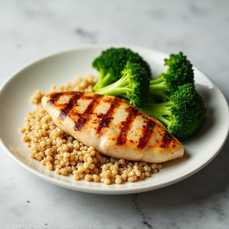 Grilled Chicken Breast with Steamed Broccoli and Quinoa
