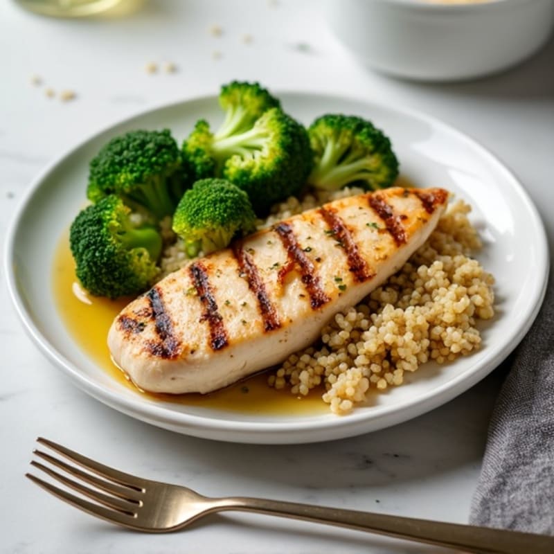 Grilled Chicken Breast with Roasted Broccoli and Quinoa