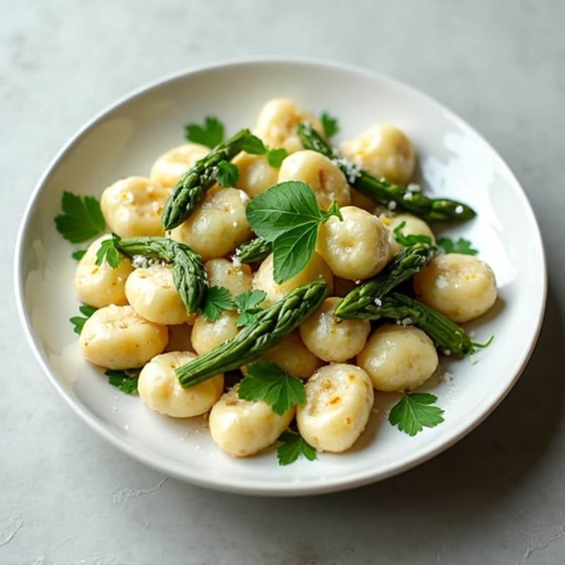 Creamy Ricotta Gnocchi with Roasted Asparagus and Fresh Herbs