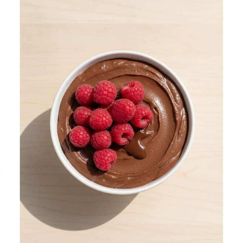 Silky Chocolate Protein Pudding with Raspberries
