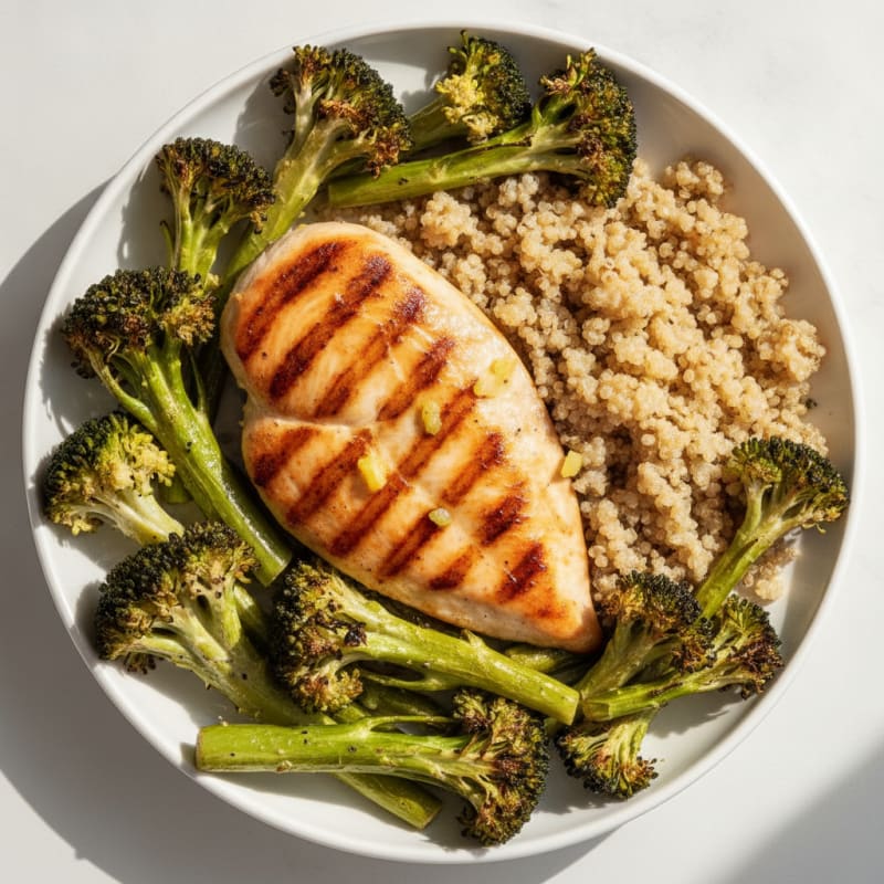 Grilled Chicken Breast with Roasted Broccoli and Quinoa