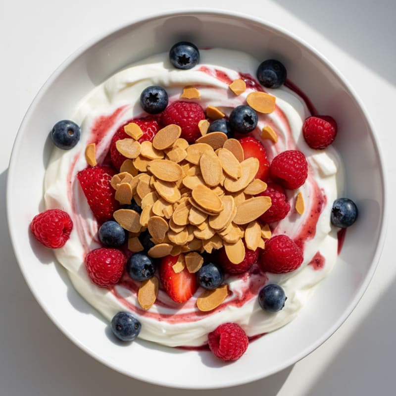 Greek Yogurt Protein Parfait with Mixed Berries and Almonds