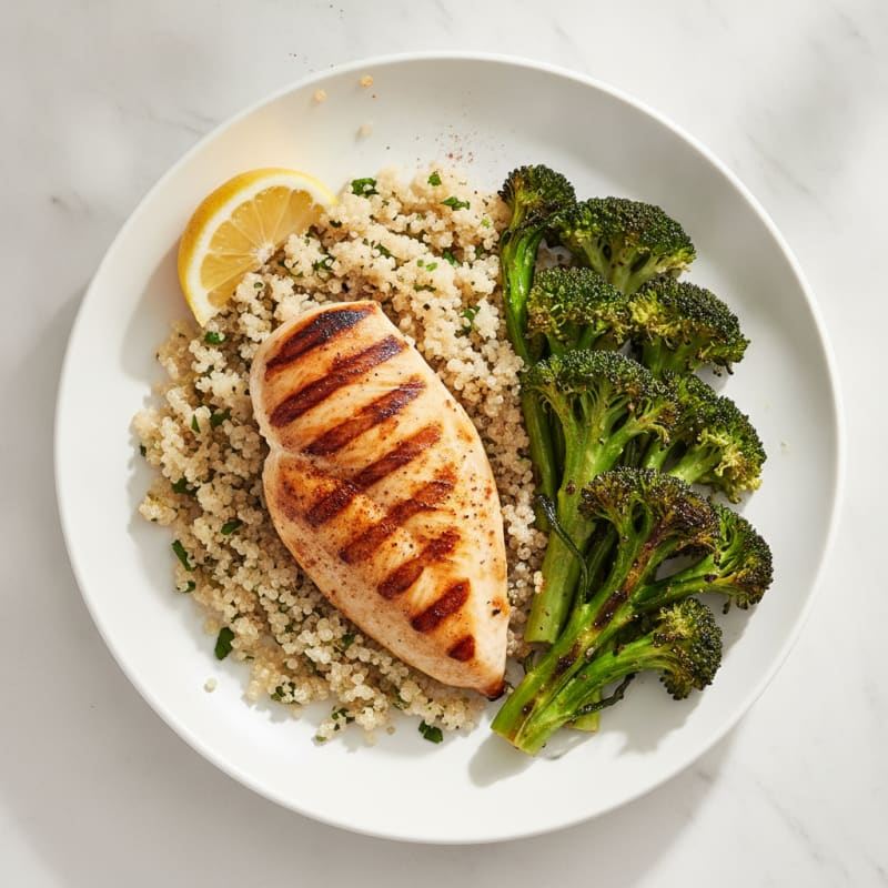 Grilled Chicken Breast with Quinoa and Roasted Broccoli