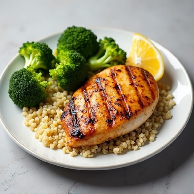 Grilled Chicken Breast with Quinoa and Roasted Broccoli