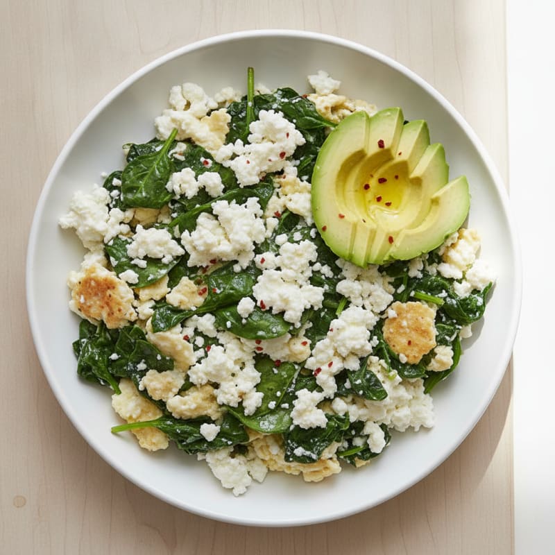 Egg White and Spinach Scramble with Cottage Cheese