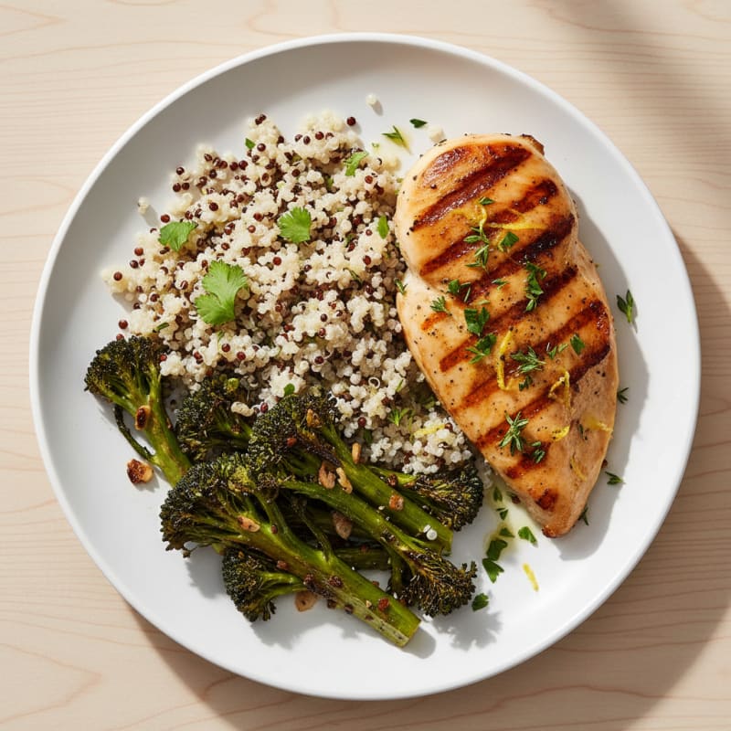Grilled Chicken Breast with Quinoa and Roasted Broccoli