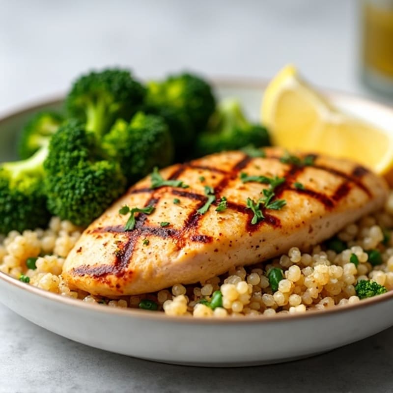 Grilled Chicken Breast with Quinoa and Roasted Broccoli