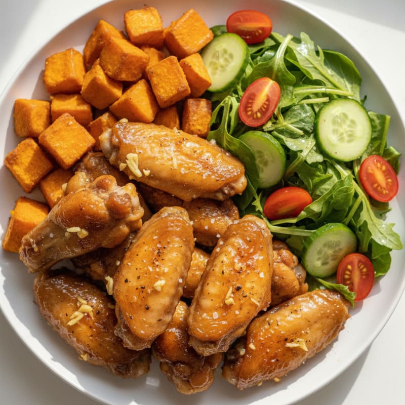 Baked Honey-Garlic Chicken Wings with Sweet Potato