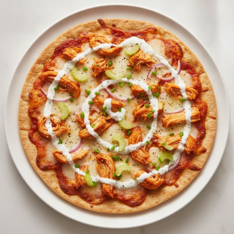 Buffalo Chicken Pizza with Ranch Drizzle