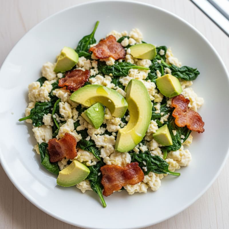 Egg White Scramble with Spinach and Turkey Bacon