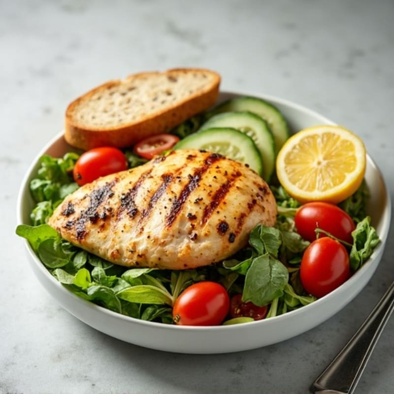 Grilled Chicken and Fresh Veggie Salad with Toasted Whole Grain Bread