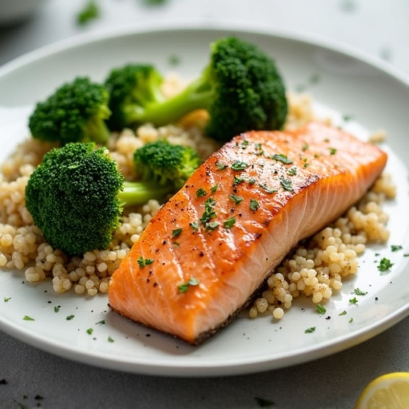 Seared Salmon with Roasted Broccoli and Quinoa
