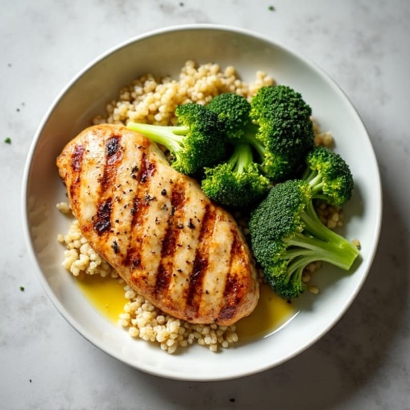 Grilled Chicken Breast with Quinoa and Steamed Broccoli