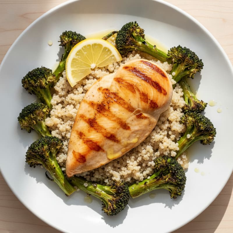 Grilled Chicken Breast with Quinoa and Roasted Broccoli
