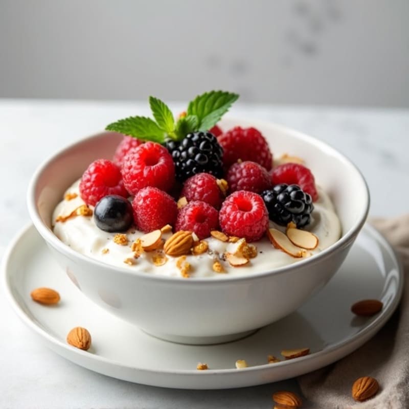 Greek Yogurt Protein Bowl with Mixed Berries and Almonds