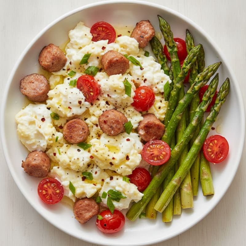 Fluffy Egg White Scramble with Roasted Asparagus
