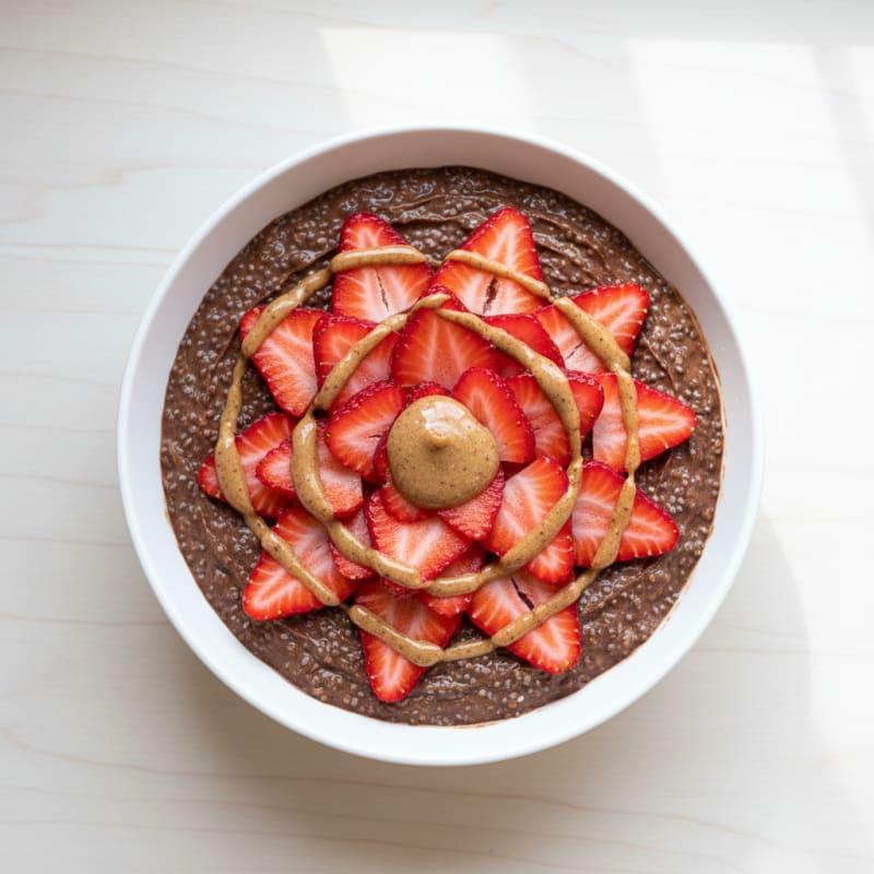 Chocolate Protein Chia Pudding with Sliced Strawberries