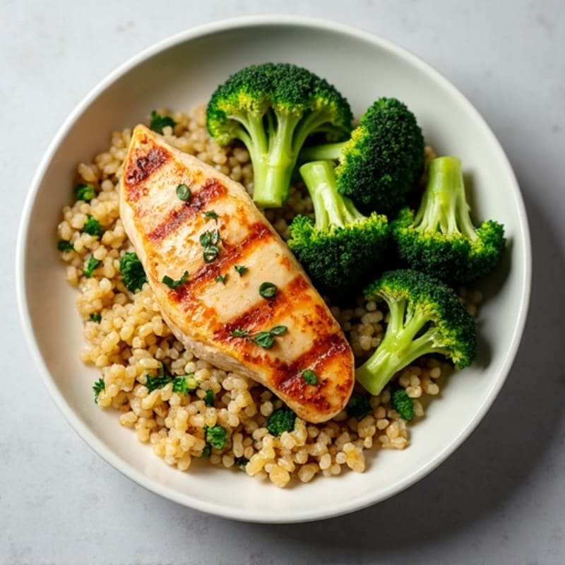 Grilled Chicken Breast with Roasted Broccoli and Quinoa