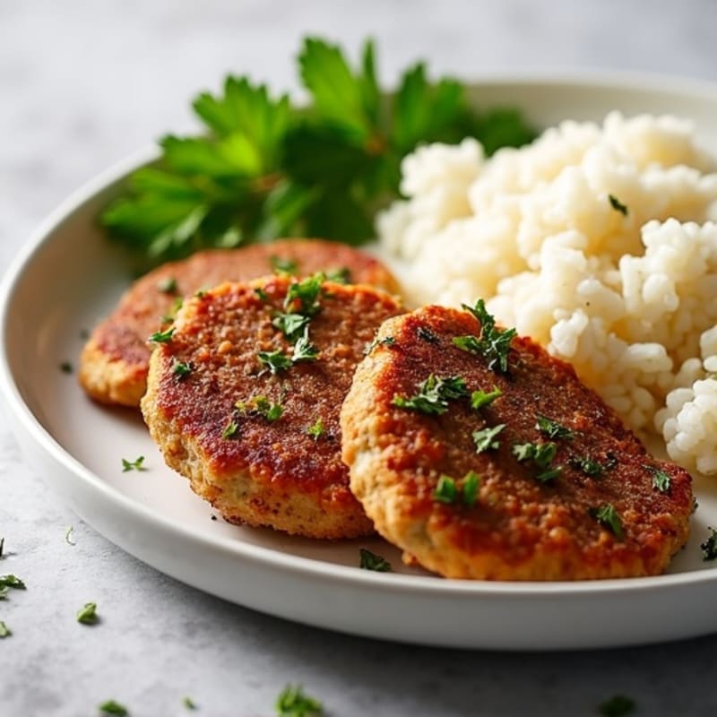 Herb-Crusted Lean Beef Cutlets with Fluffy Rice