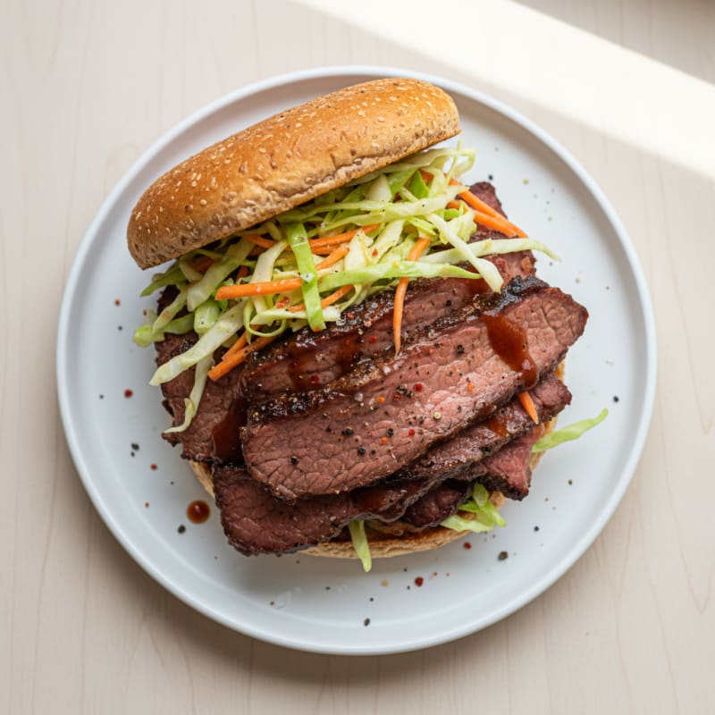Smoky BBQ Brisket Sandwich with Crunchy Slaw