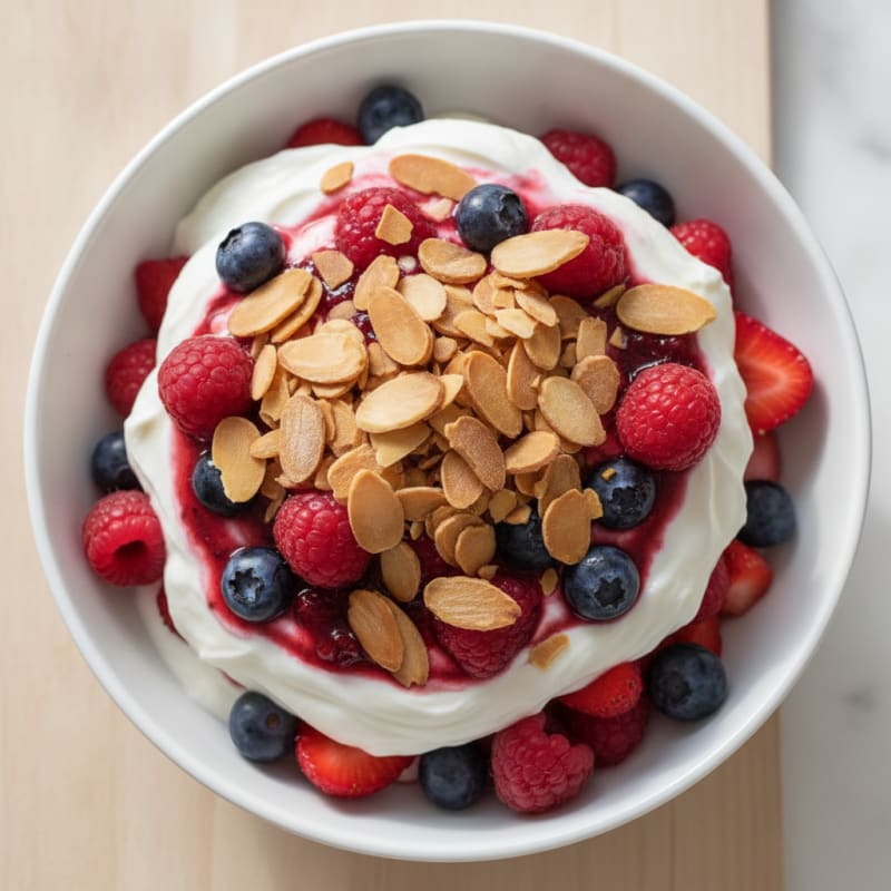 Greek Yogurt Protein Parfait with Mixed Berries and Almonds