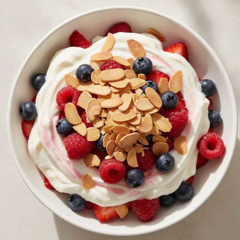 Greek Yogurt Protein Parfait with Mixed Berries and Almonds