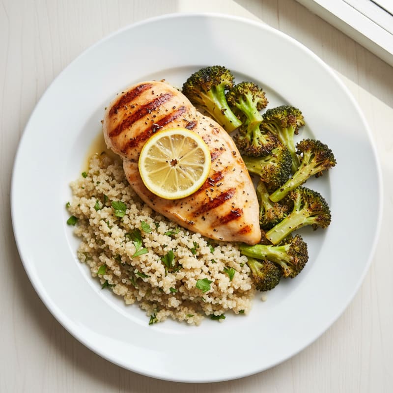Grilled Chicken Breast with Quinoa and Roasted Broccoli
