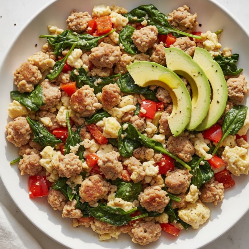 Egg White and Turkey Sausage Scramble with Spinach