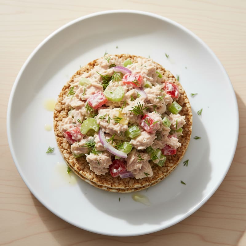 Tuna Salad with Rice Cakes and Crunchy Vegetables