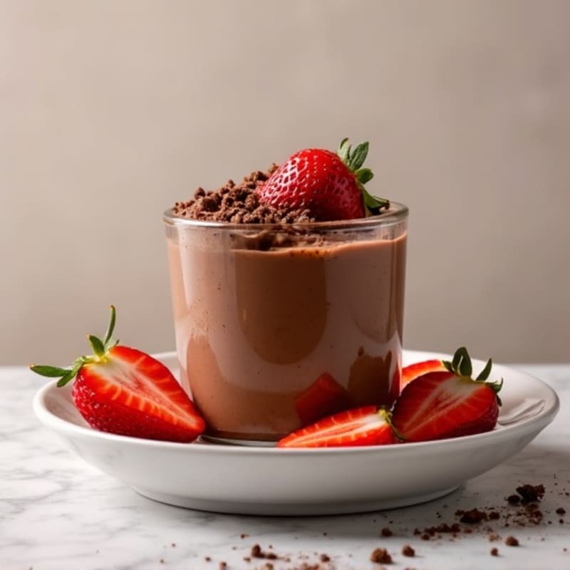 Silky Chocolate Protein Pudding with Sliced Strawberries
