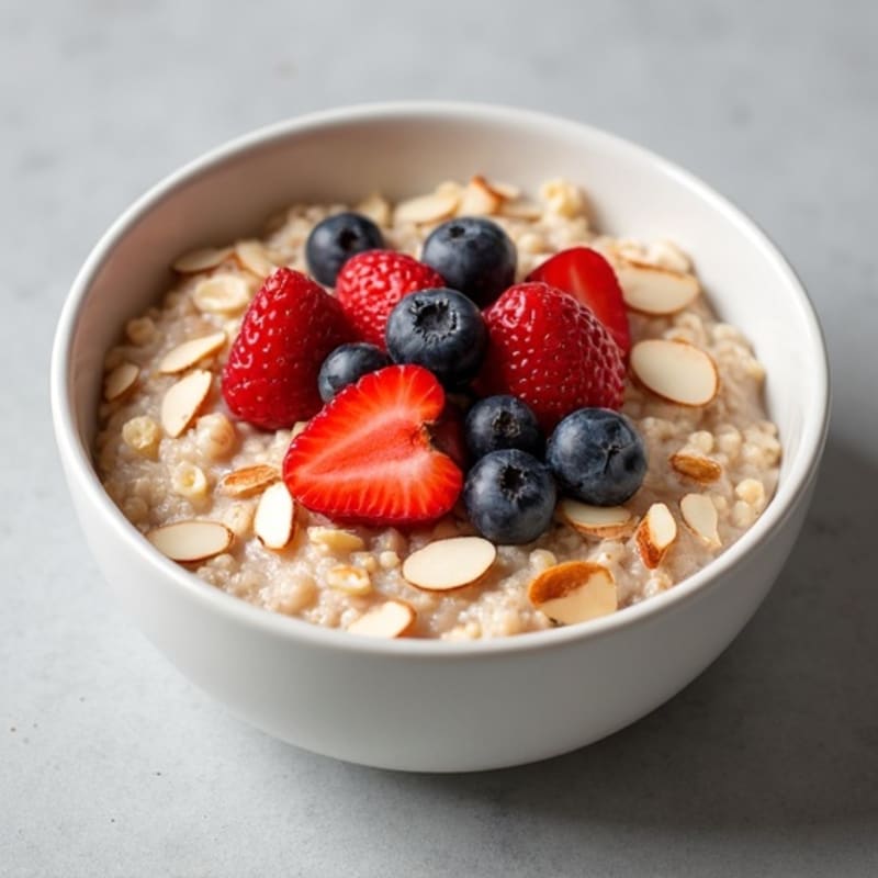 Creamy Protein Oats with Fresh Berries and Crunchy Almonds