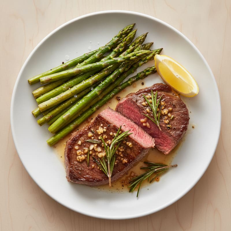 Garlic-Herb Pan-Seared Steak with Asparagus