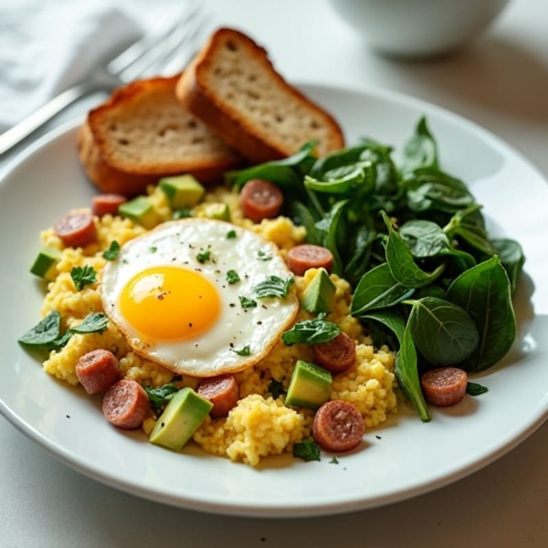 Egg White Scramble with Turkey Sausage and Spinach