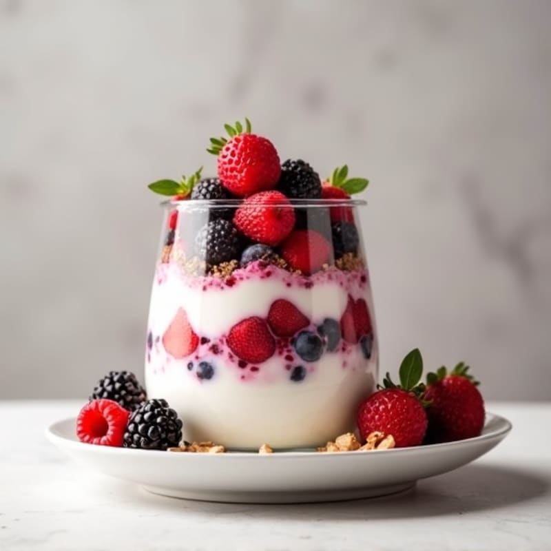 Greek Yogurt Protein Parfait with Mixed Berries and Almond Butter